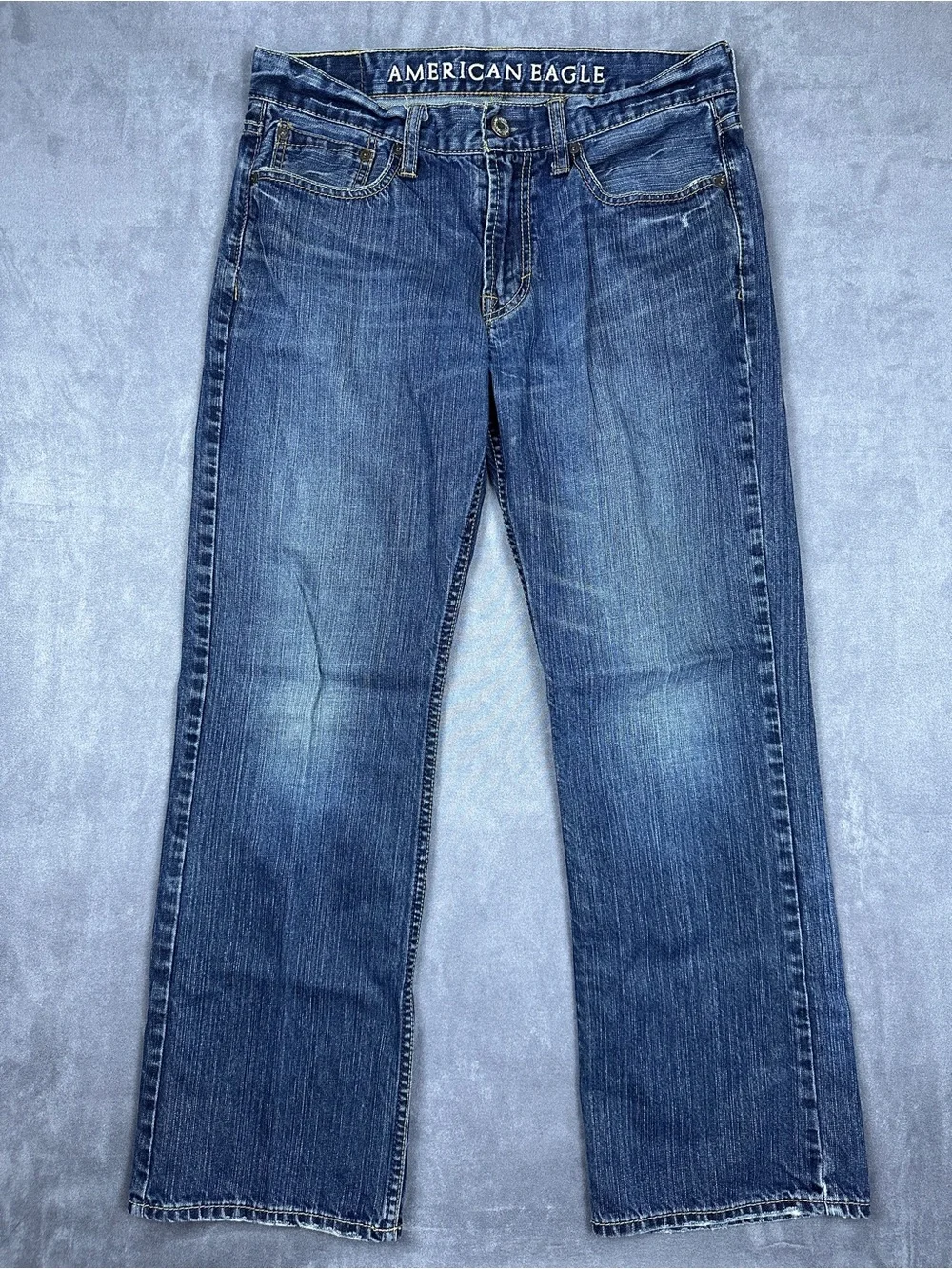 American Eagle Low Rise Bootcut Jeans Blue Denim 31x30 Vintage Y2K Distressed